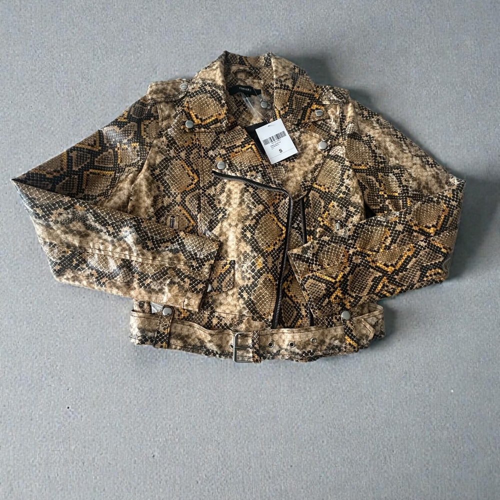 Forever 21 Brown Snake Print Leather Jacket